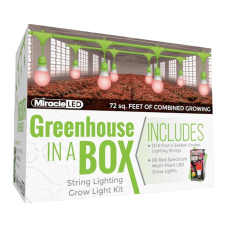 Miracle Led 4-Socket Greenhouse in a Box Grow Light Kit- Red Spec. 12W Replace 150W Grow Bulbs, 2PK 802263